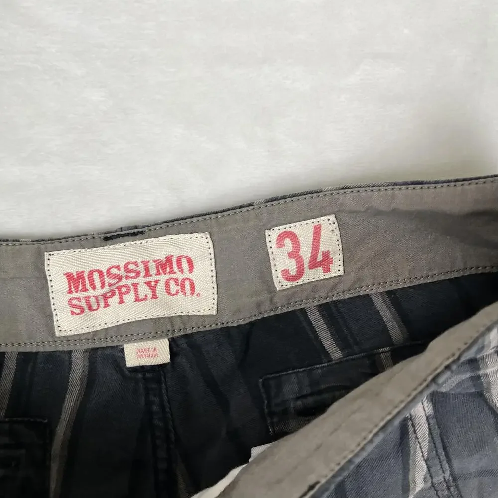 Vintage Mossimo Supply Co Cargo Shorts Mens 34 Gray Plaid 11 Inseam Utility Y2K